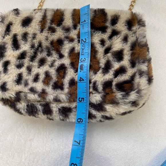 Capelli leopard print fur crossbody clutch bag with chain brown/tan - Picture 10 of 10